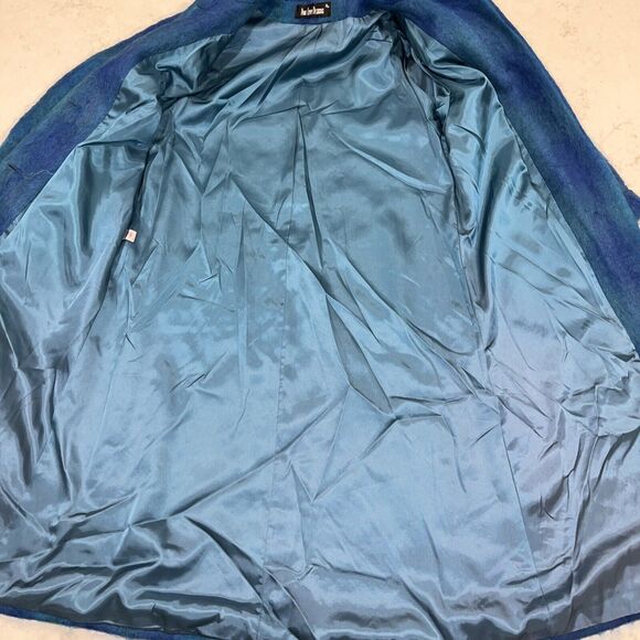 Paul Levy Vintage Blue Purple Green Plaid Striped Mohair Wool Coat Long 44” Bust - Picture 6 of 14